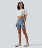 Short denim skinny décontracté Halara Flex™ croisé gainant taille haute 12,5 cm avec poches