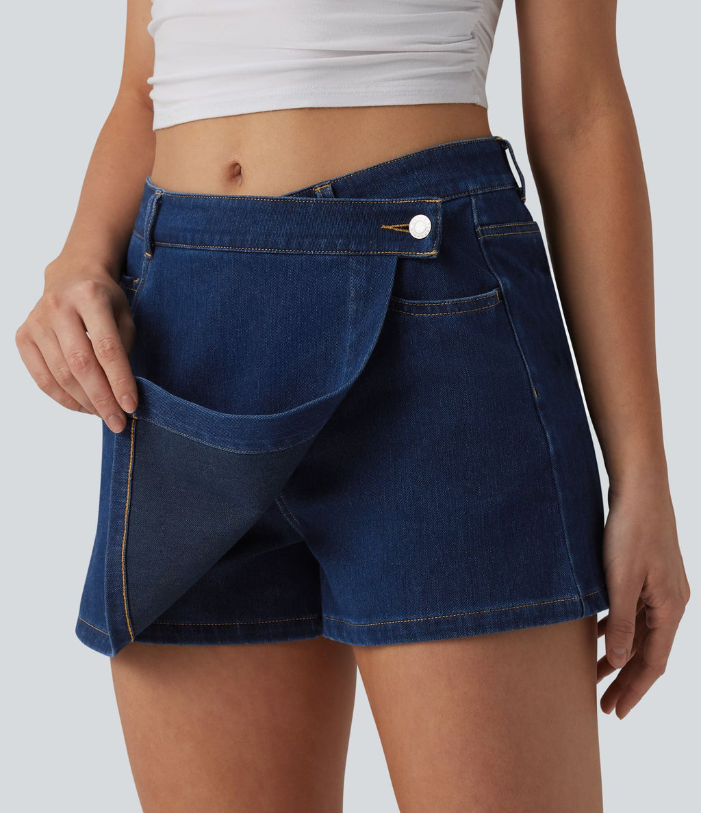 Micro skort jean Halara Flex™  taille mi-haute asymétrique avec poches