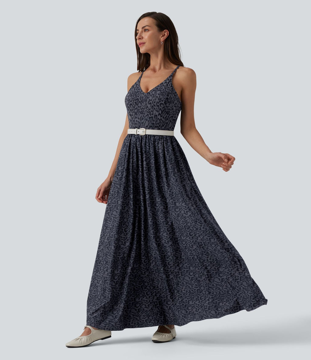 Robe longue fluide décontractée à bretelles avec poches