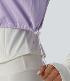 Veste de running 3-en-1 déperlante à capuche avec trous pour les pouces, ourlet arrondi et poches
