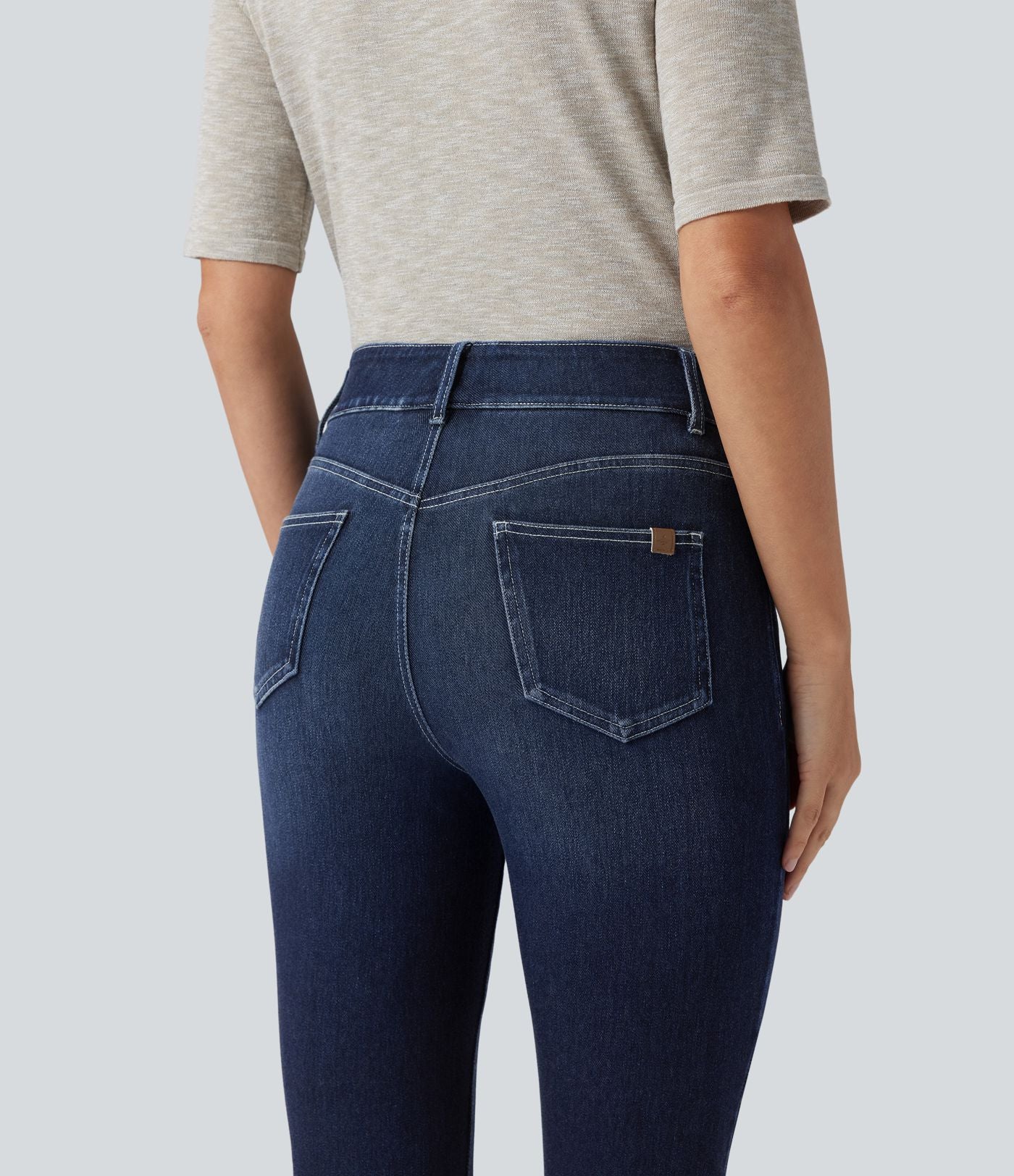 Jean skinny 7/8 décontracté taille mi-haute délavé Halara Flex™ avec poches