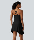 Robe de bain 2-en-1 push-up gainante à encolure Queen Anne avec bretelles ajustables, design torsadé, fronces, ourlet fendu, brassière intégrée et poches
