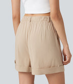 Short ample taille haute décontracté en lin stretch 10 cm avec poches