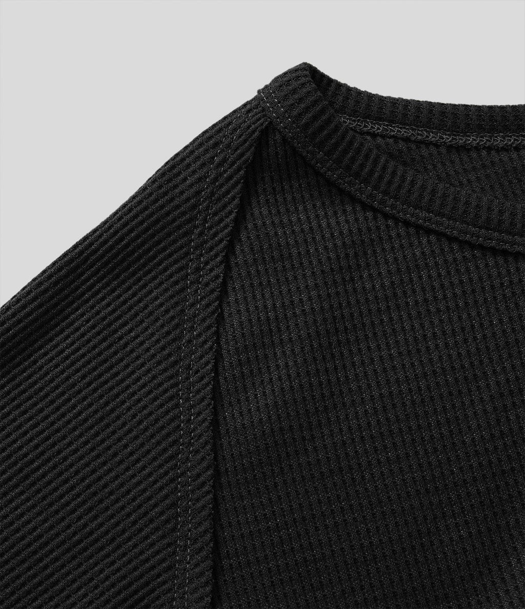 Robe Sweatshirt Casual Col Bateau Manches Raglan Avec Trous Pour Les Pouce Ourlet Fendu en Waffle