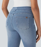 Halara Flex™ Jean évasé casual délavé taille haute gainant avec poches