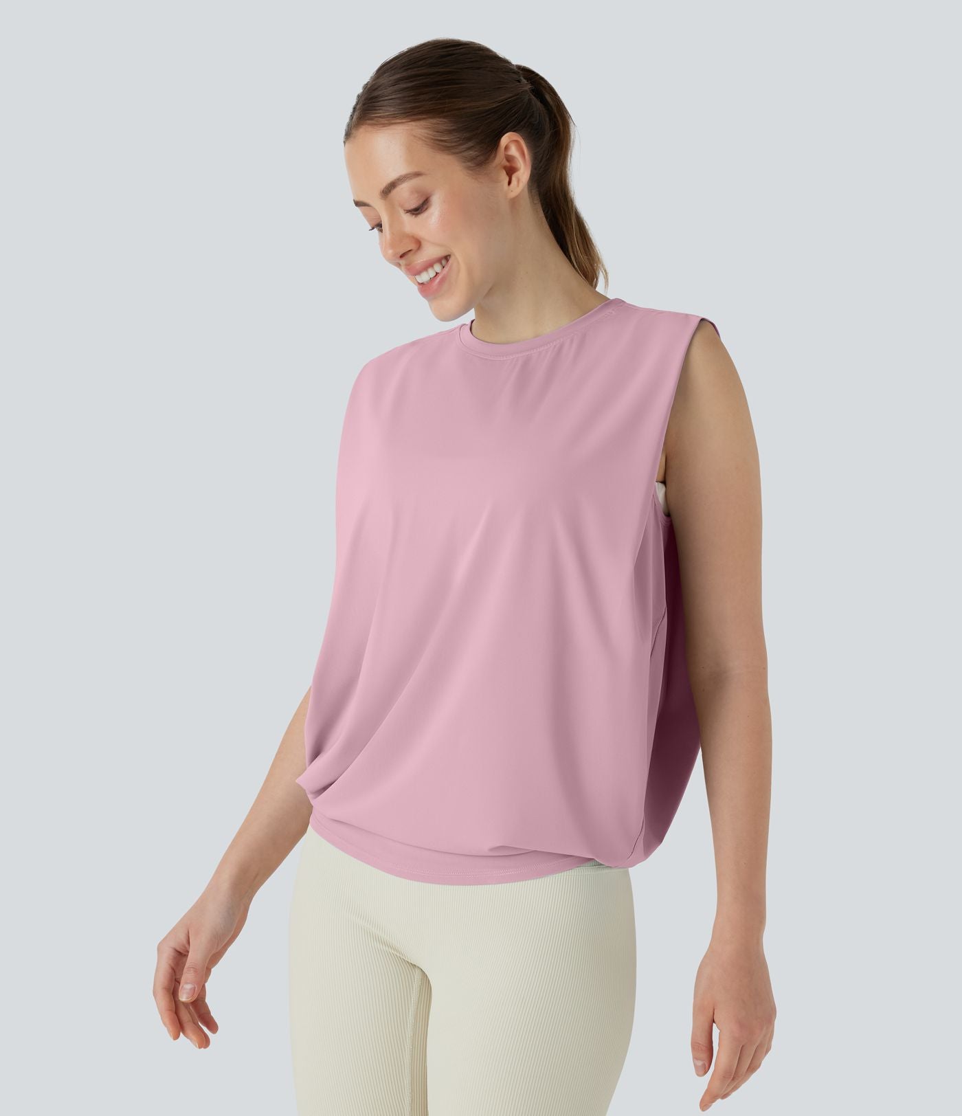 Débardeur de yoga col rond froncé, tissu rafraîchissant - Protection UPF50+
