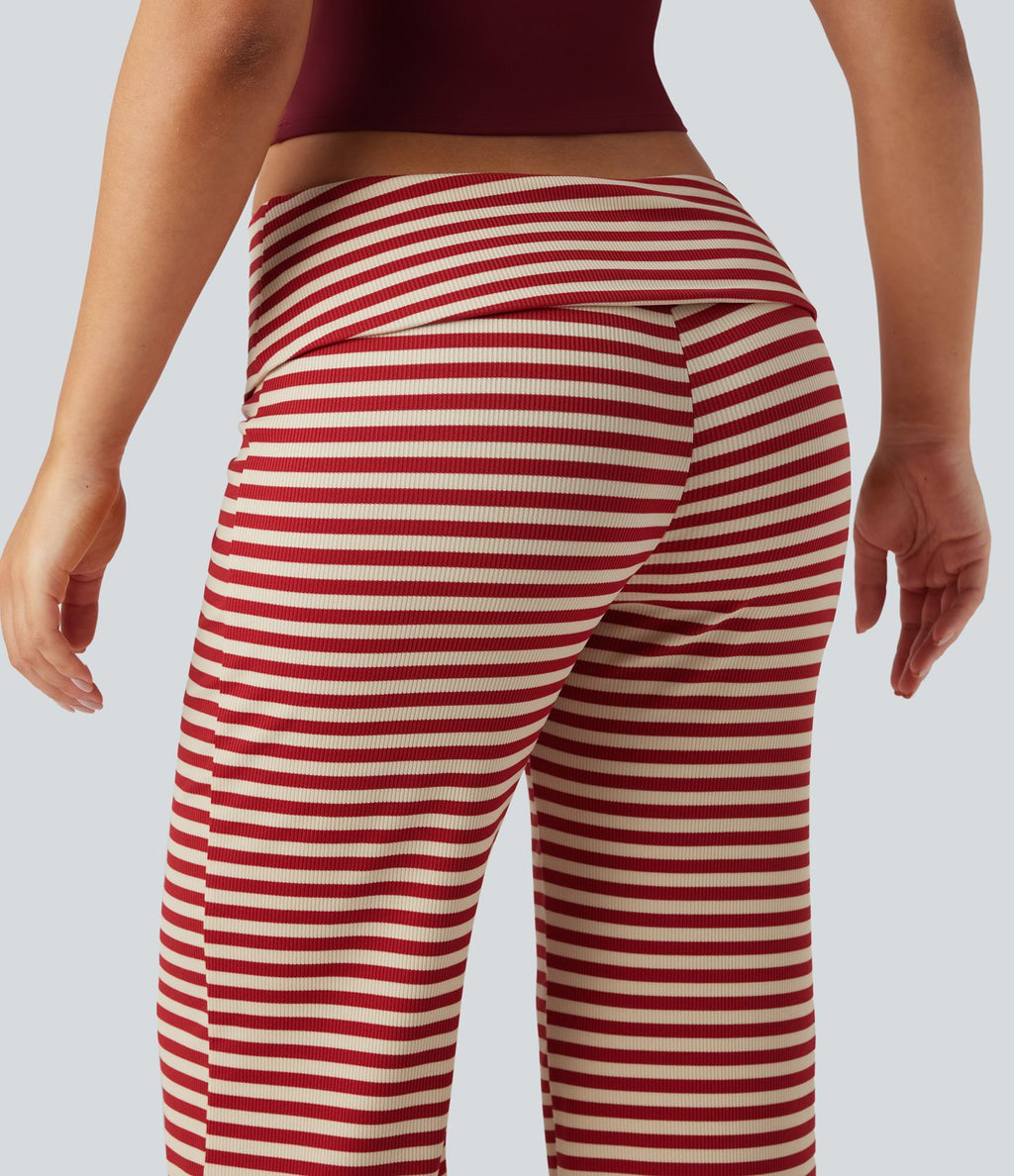 Pantalon évasé rayé taille basse à rabat