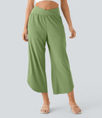 Breezeful™ Pantalon Fluide Vacances Séchage Rapide Taille Haute Croisée Poches Latérales Plissées Fente