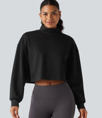 Sweat crop top col montant avec manches longues et coupe décontractée