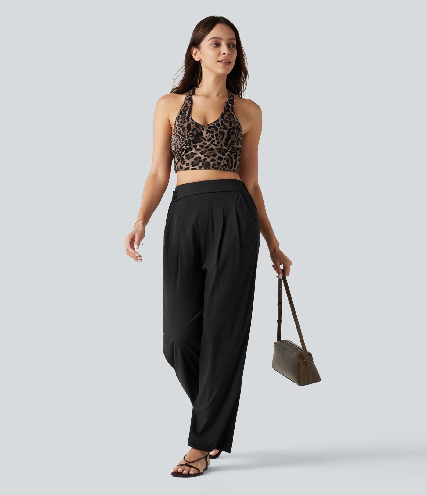 Pantalon décontracté fuselé taille haute en lin stretch avec poches