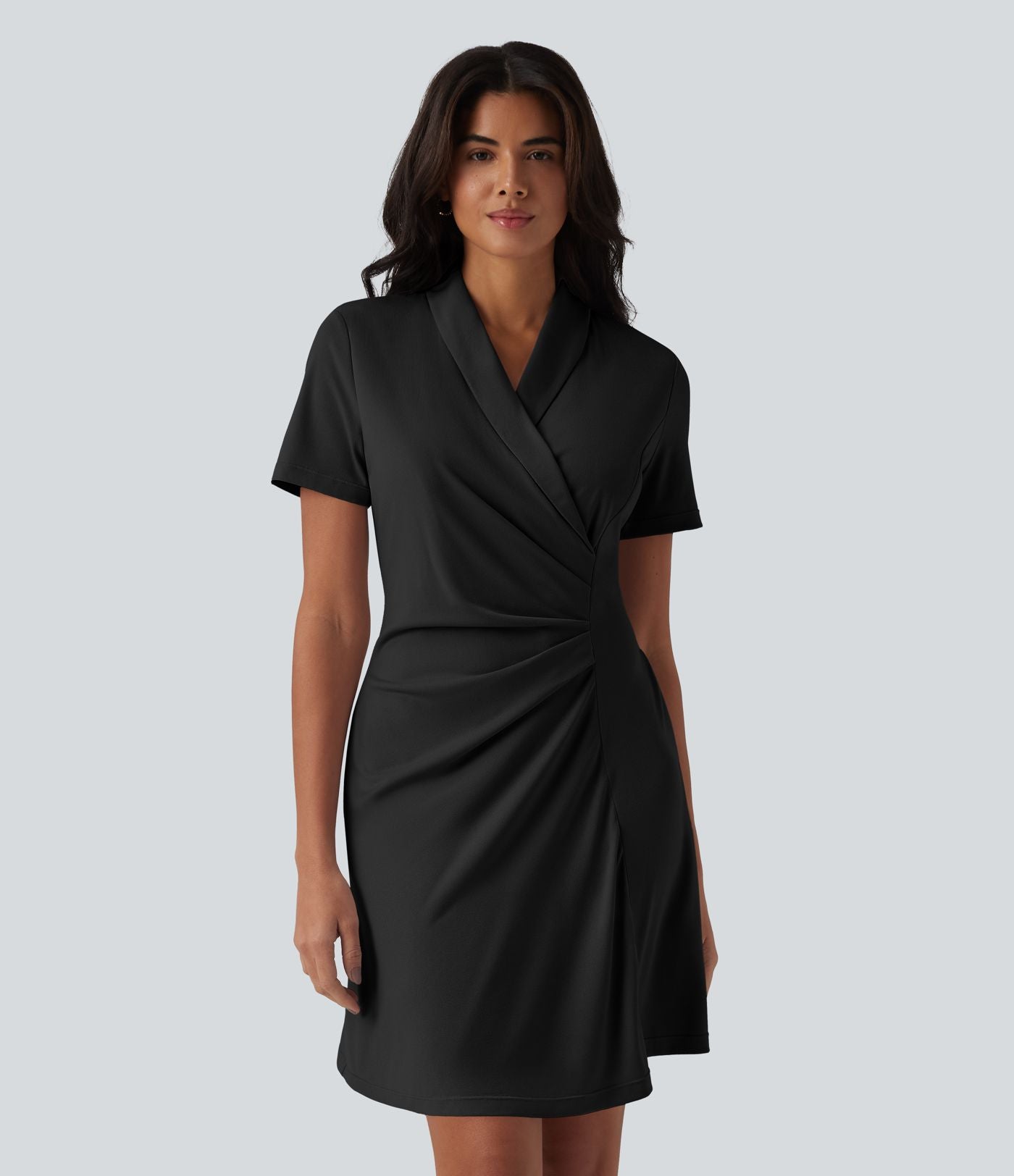 Robe tailleur courte col châle manches courtes