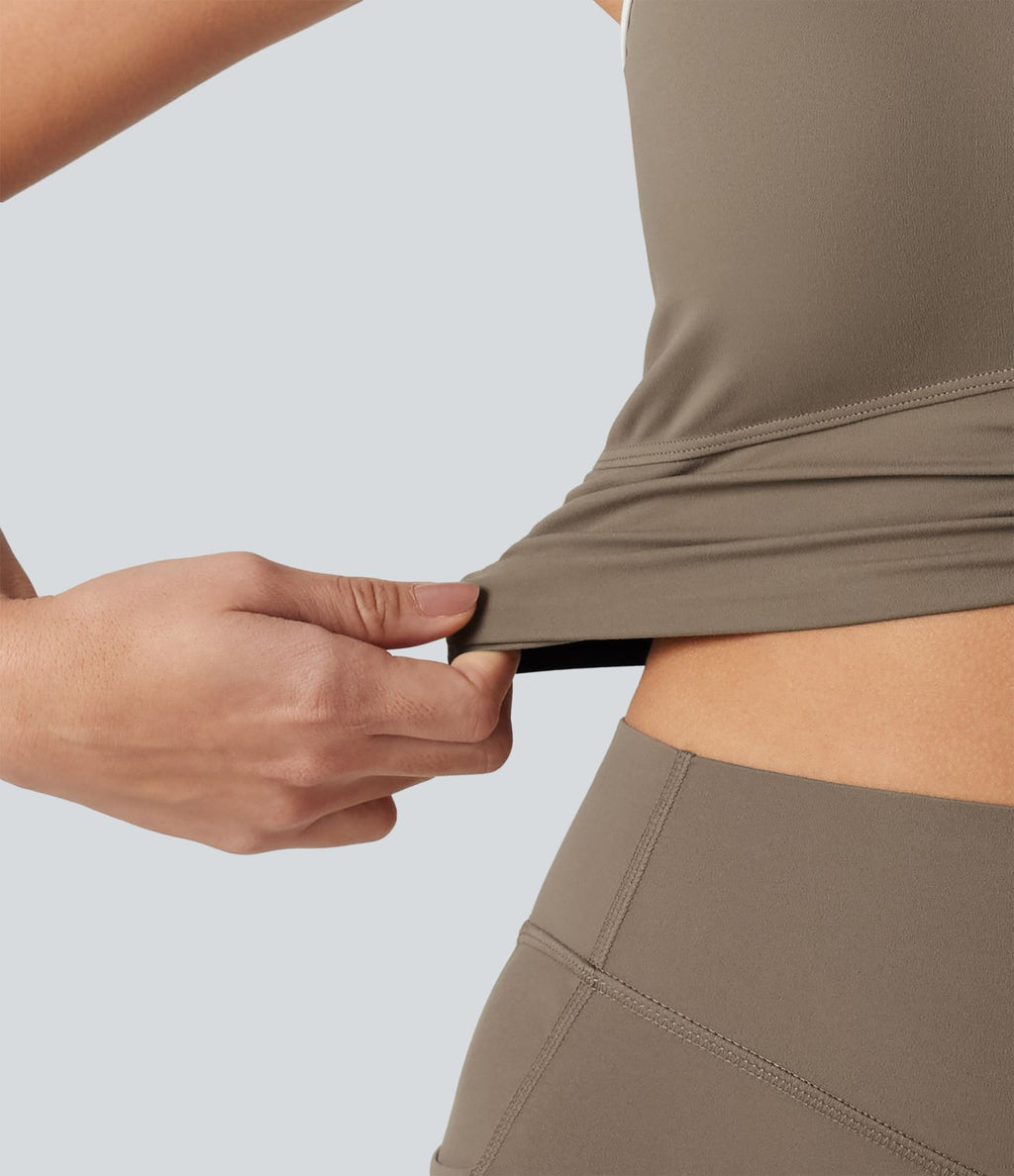 Halara UltraSculpt™ Débardeur de yoga col U dos nageur color block avec soutien-gorge intégré et poche