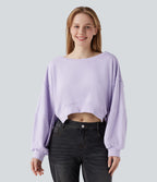 Sweat-shirt décolleté bateau à manches longues ourlet asymétrique