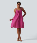 Robe nuisette mini fluide casual en coton bretelles réglables avec poches