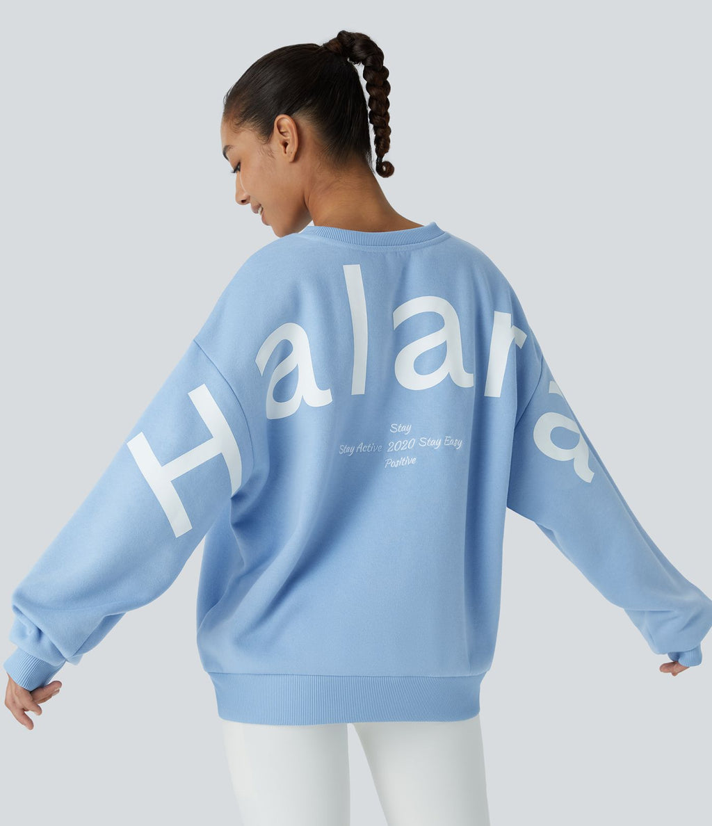 Sweat-shirt décontracté Halara oversize en polaire avec lettrage brodé et bords côtelés contrastés