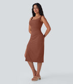 Robe moulante mi-longue SoftlyZero™ Airy col carré corset froncée effet frais InstantCool, bonnets E-G