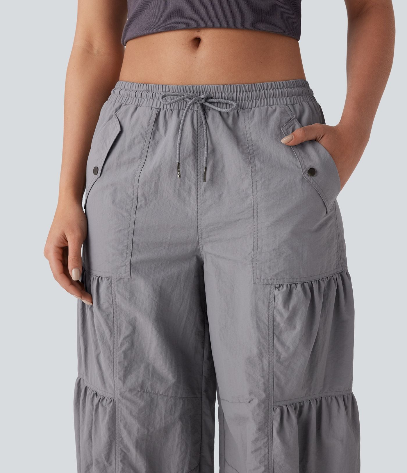 Jogging cargo décontracté parachute taille moyenne à cordon avec poches latérales et fronces