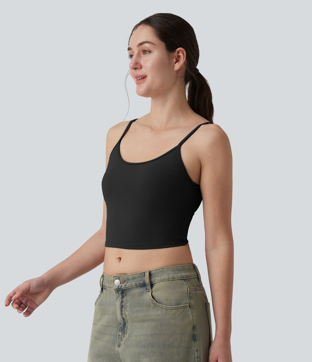Débardeur décontracté court col U croisé avec brassière intégrée