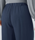 Pantalon décontracté palazzo large effet lin, taille haute, grande taille, avec poches