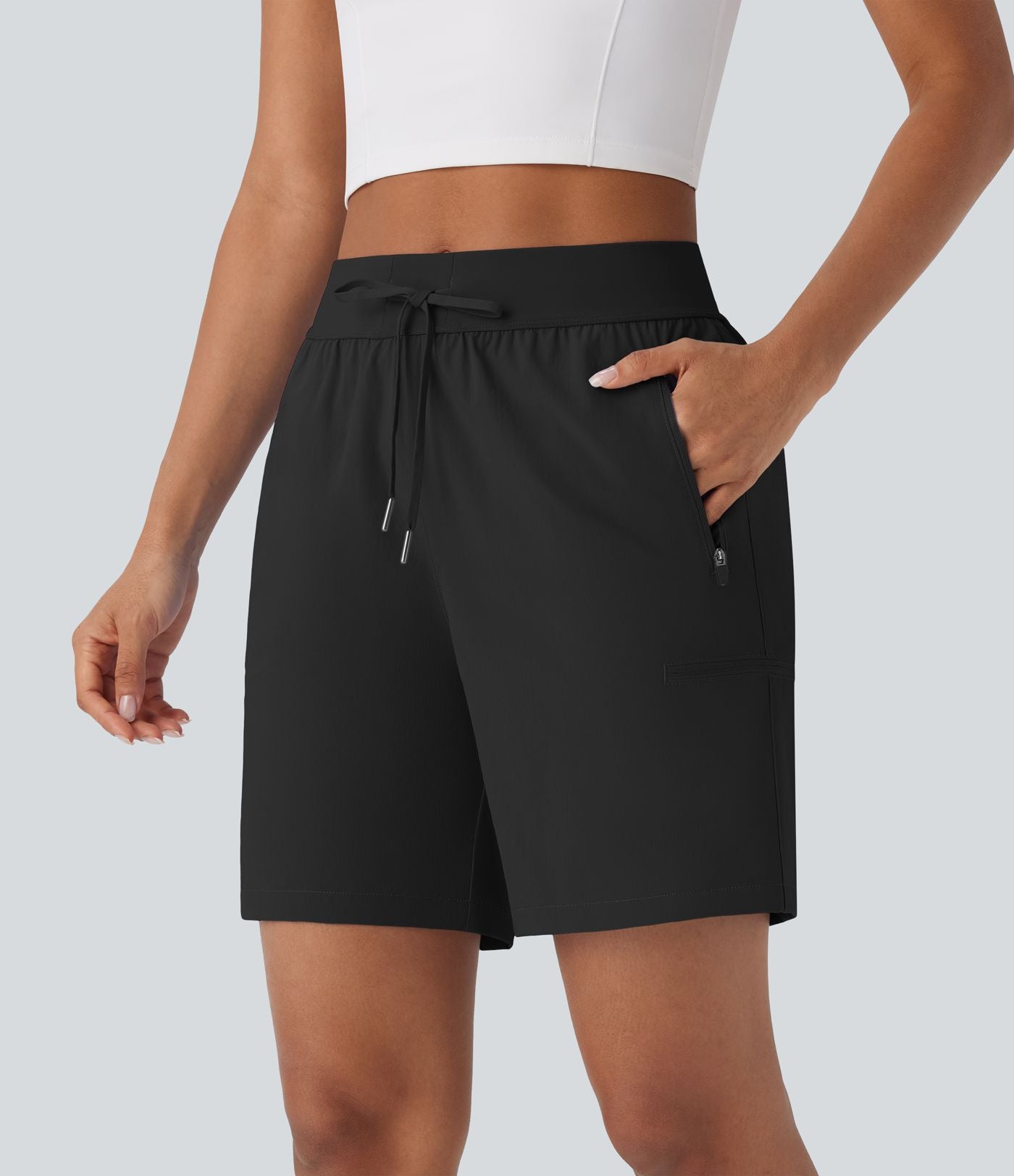 Short de randonnée à taille moyenne avec cordon de serrage et poches multiples à fermeture éclair, résistant à l'eau et à l'usure