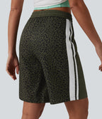 Short ample décontracté à taille mi-haute, cordon de serrage, rayures contrastées léopard, 25 cm, avec poches