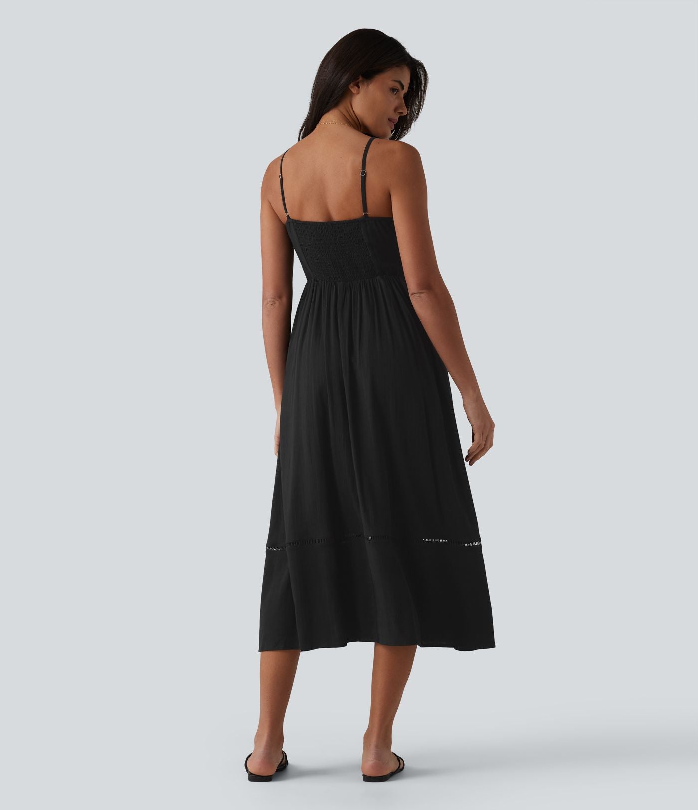 Robe nuisette midi aspect lin avec nœud devant, découpes et poches