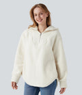 Sweat-shirt sherpa oversize à capuche et demi-zip avec ourlet arrondi et poches