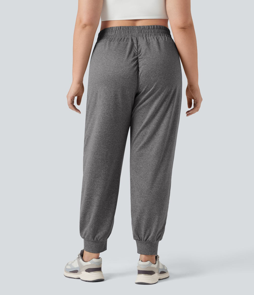 Jogging yoga grande taille froncé taille haute avec cordon de serrage et poches