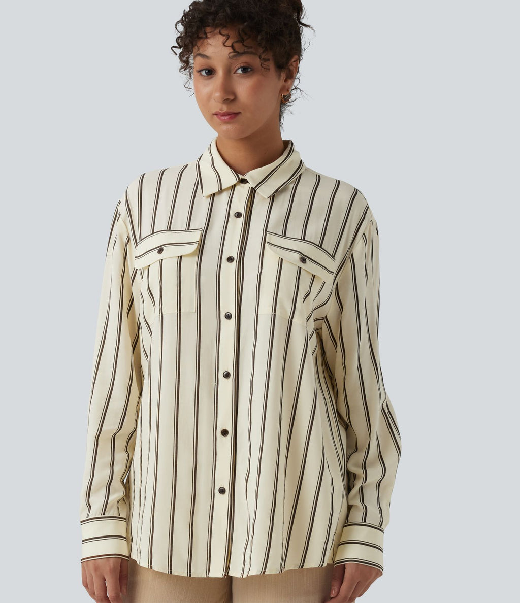 Chemise décontractée à rayures manches longues avec poches