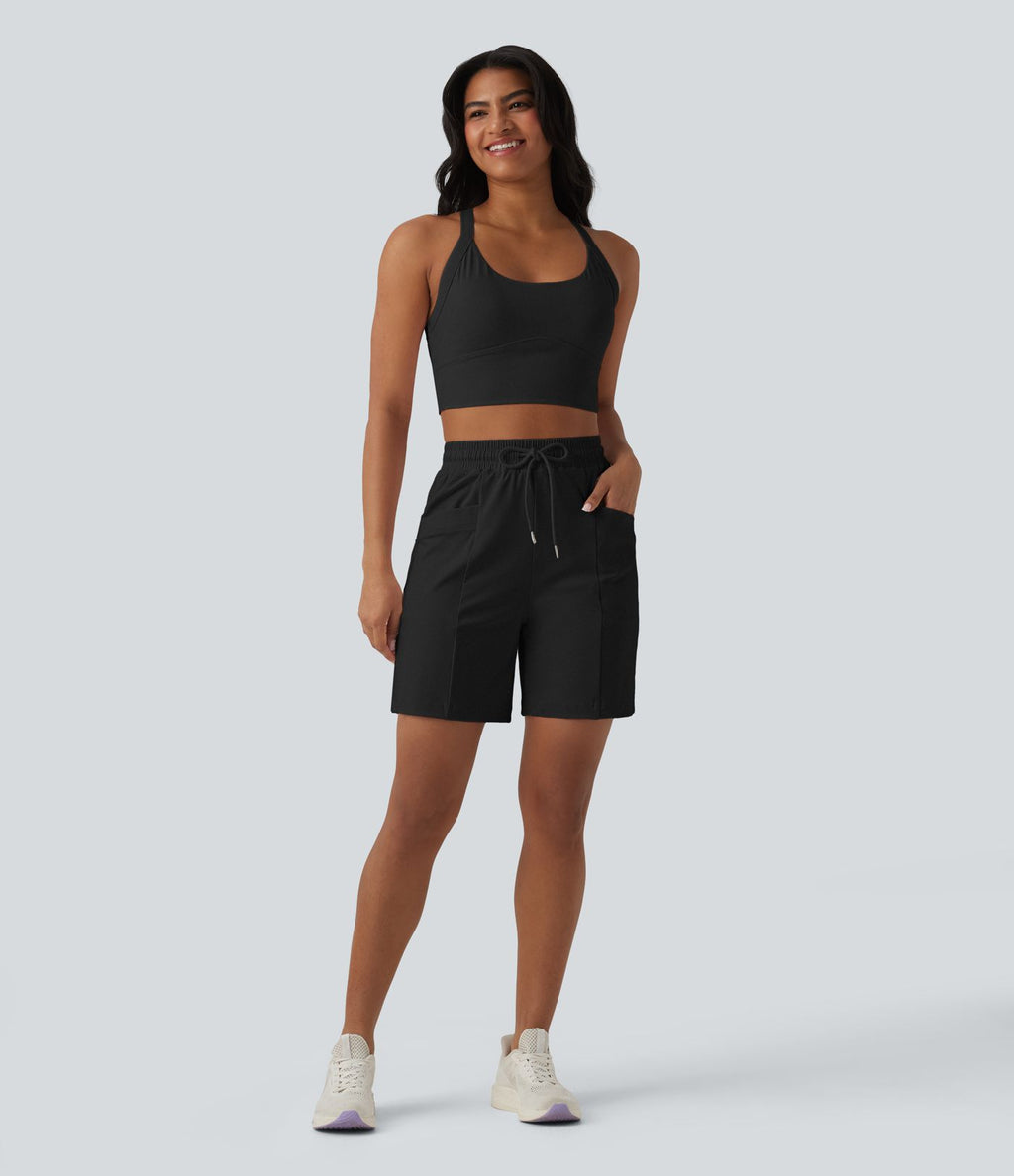 Bermuda de yoga SoftlyZero™ Airy taille haute avec cordon de serrage effet frais InstantCool et poches, protection solaire UPF50+