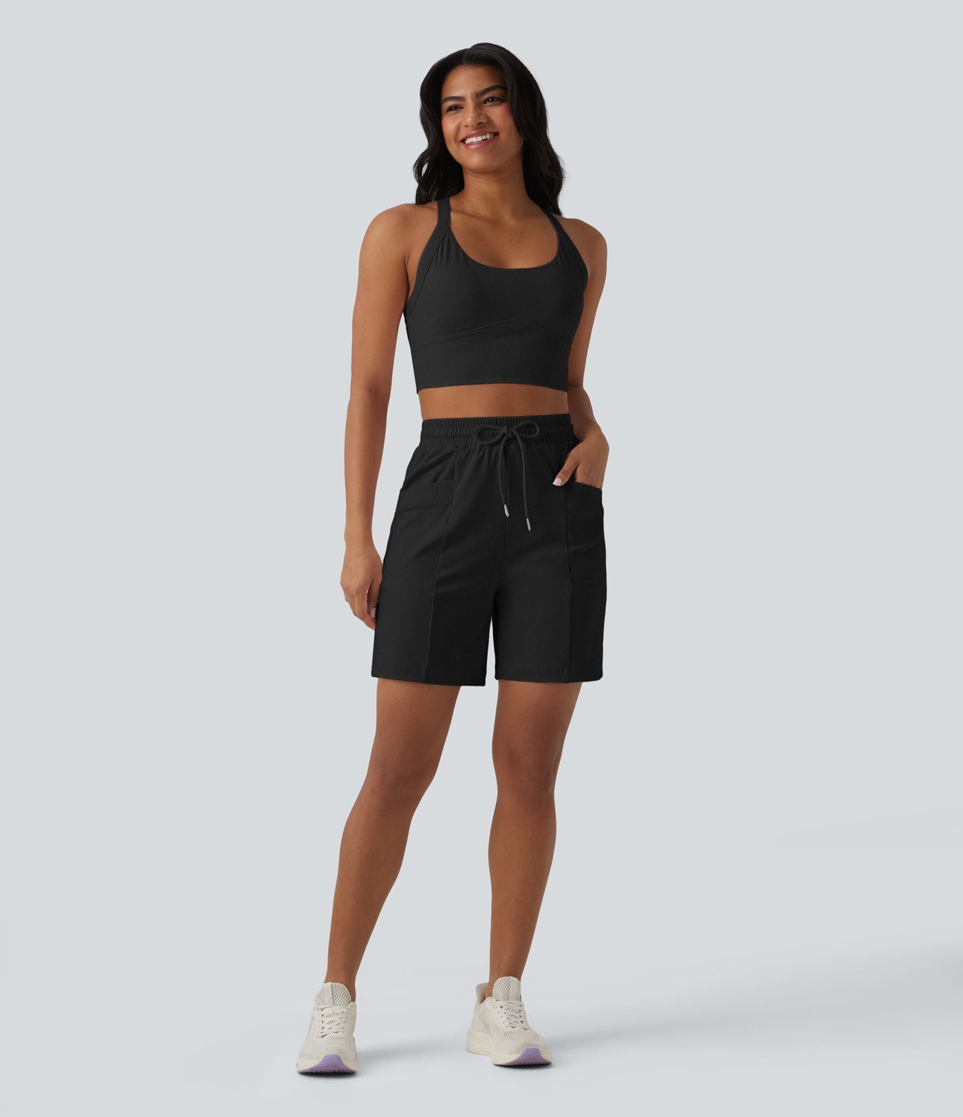 Bermuda de yoga SoftlyZero™ Airy taille haute avec cordon de serrage effet frais InstantCool et poches, protection solaire UPF50+