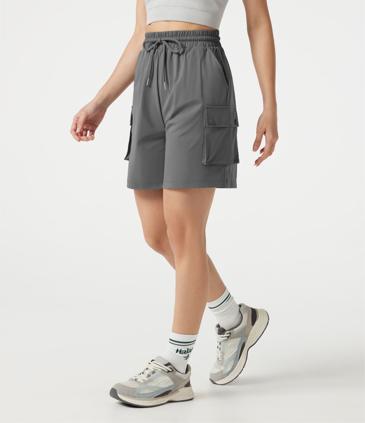Short cargo bermuda de sport taille haute à cordon de serrage avec poches