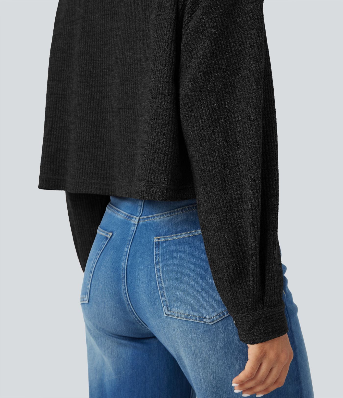 Veste décontractée maille gaufrée manches longues avec poches