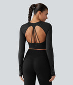 Haut de sport dos nu à manches longues avec passe-pouces, à effet frais InstantCool, séchage rapide, protection UPF50+ pour le yoga