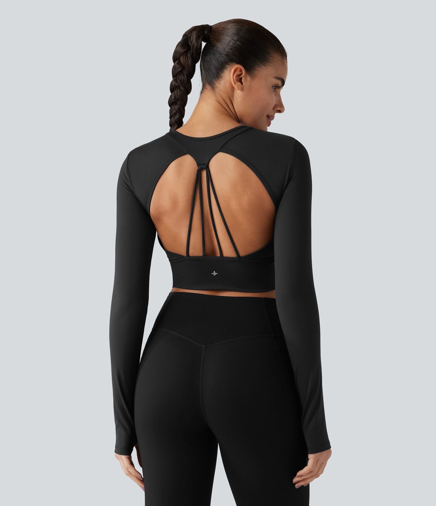 Haut de sport dos nu à manches longues avec passe-pouces, à effet frais InstantCool, séchage rapide, protection UPF50+ pour le yoga