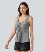 Débardeur décontracté froncé avec cordon de serrage, broderie anglaise et soutien-gorge intégré
