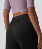 Pantalon ample décontracté côtelé taille haute ventre plat avec poches