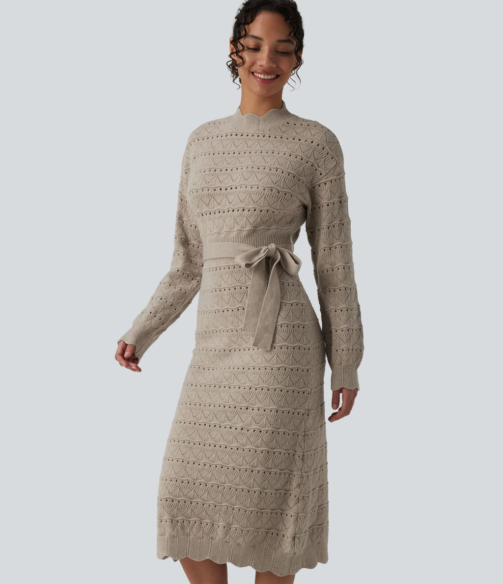 Robe pull midi manches longues avec ceinture