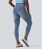 Halara Flex™ Jean skinny 7/8 casual taille mi-haute en lyocell drapé effet délavé, avec poches