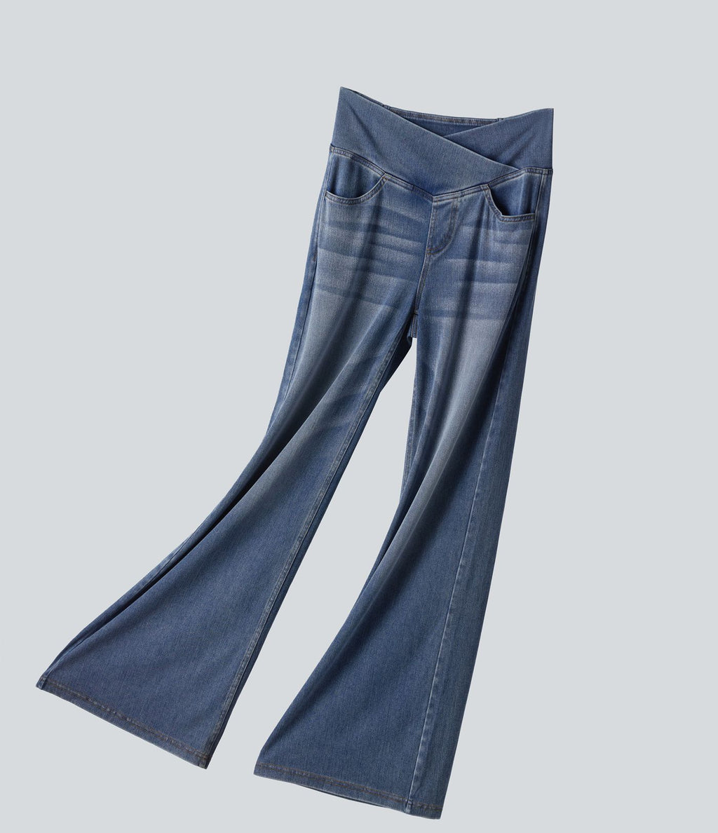 Halara Flex™ Jean large casual taille haute croisée en lyocell drapé lavé avec poches