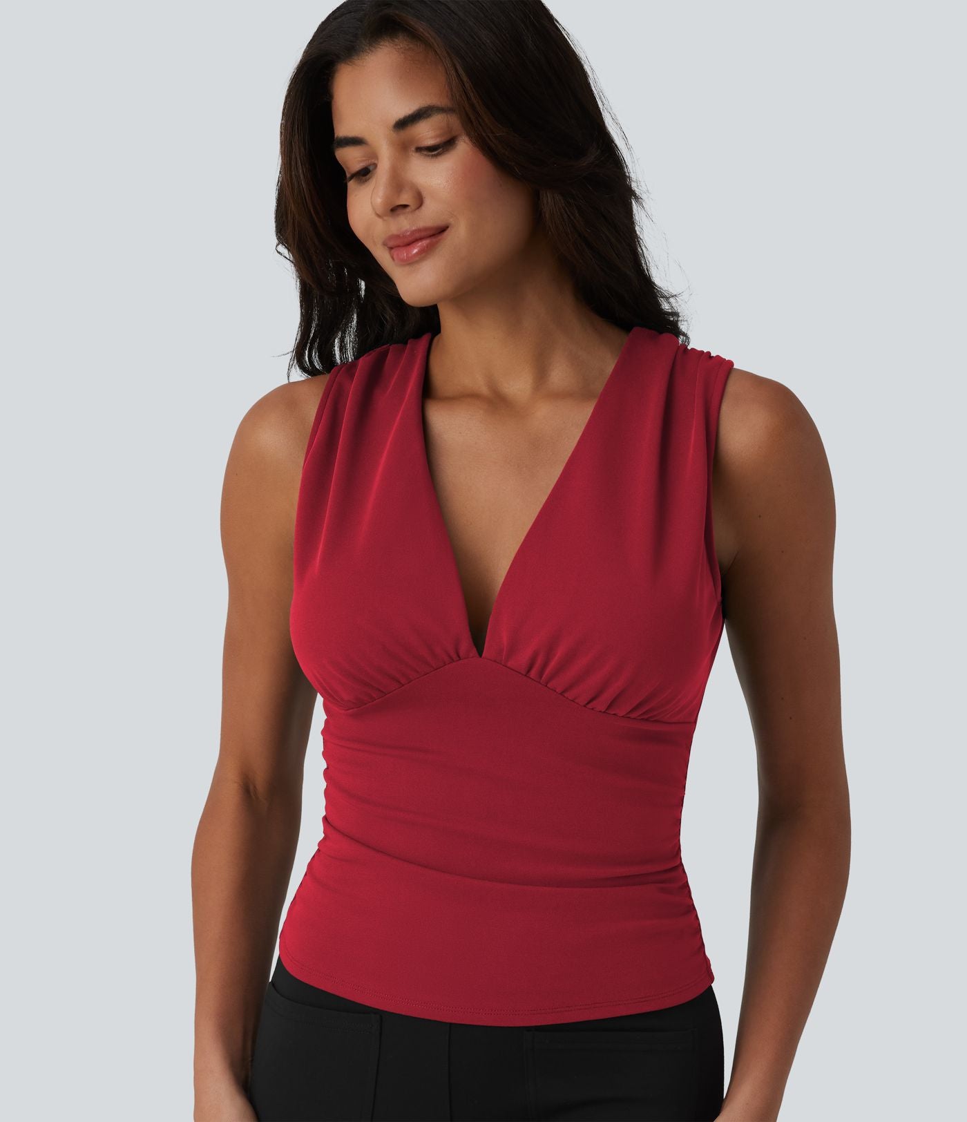 Débardeur tailleur col V avec fronces et brassière intégrée