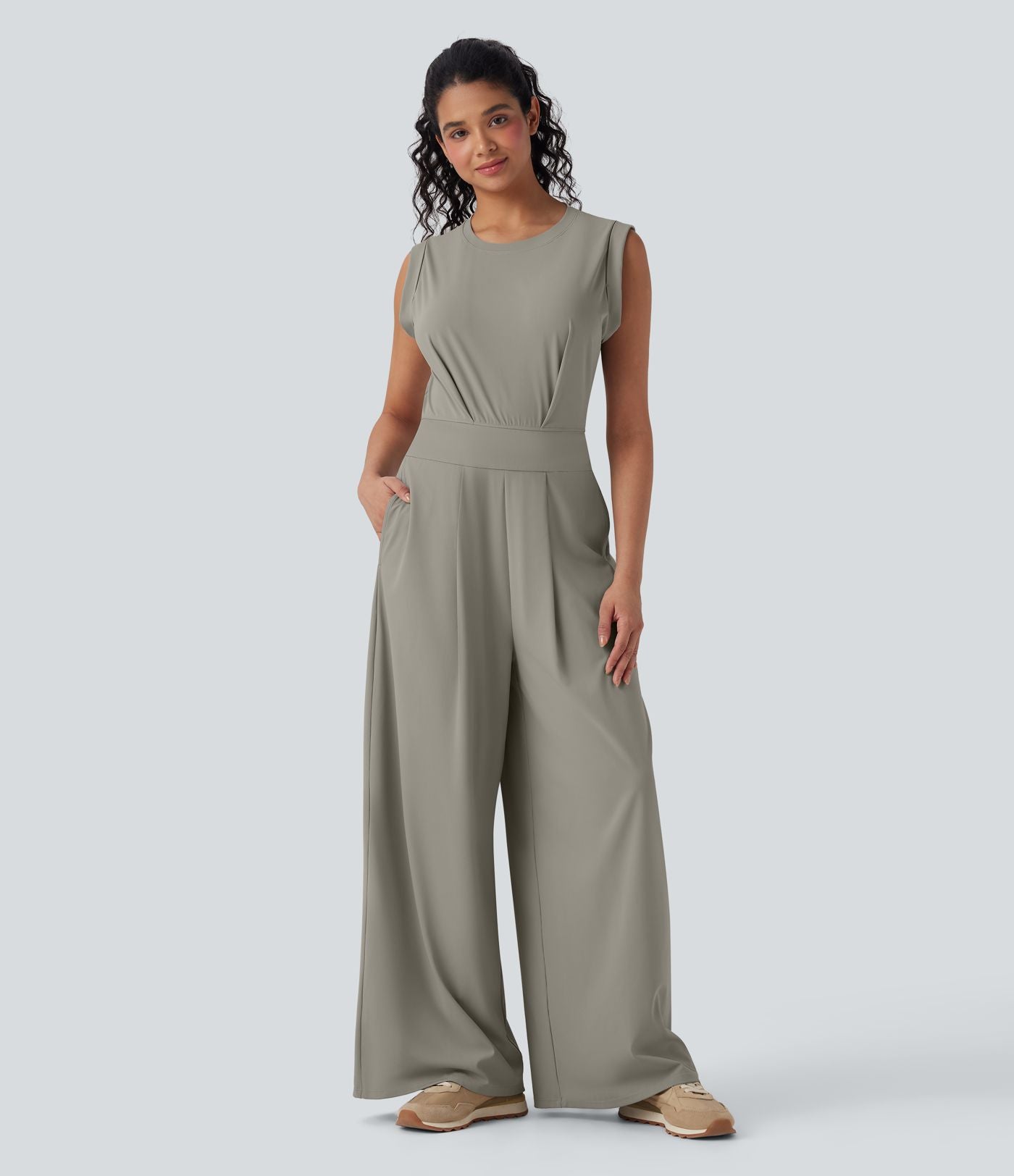 Softlyzero™ Quickdry col rond sans manches dos ajouré avec poche latérale combinaison de yoga - Édition Easy Peasy