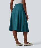 Jupe midi casual trapèze taille haute à nœud devant