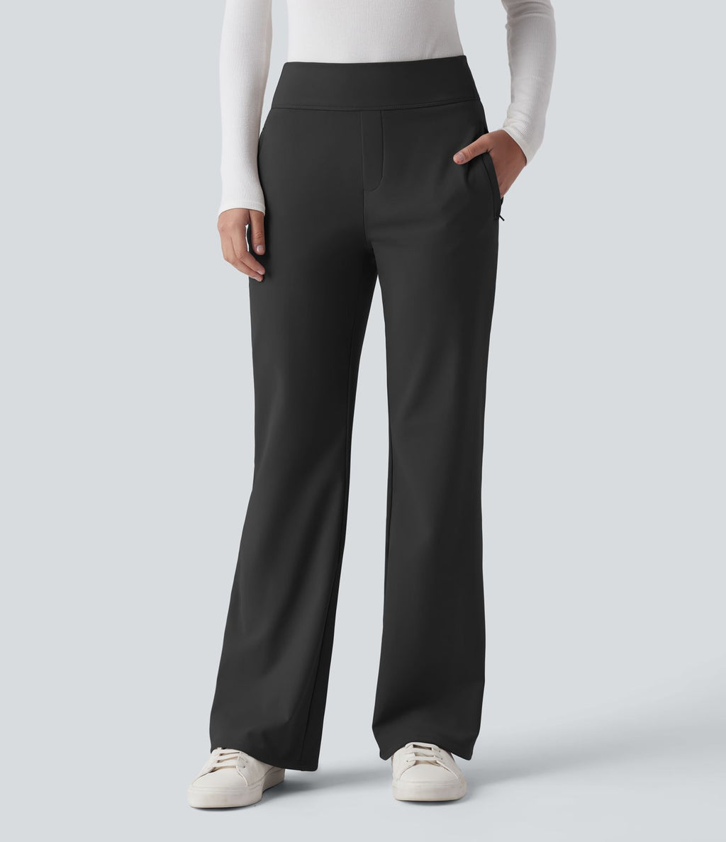 Pantalon de travail évasé en polaire taille mi-haute avec poches zippées