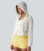 Veste de course à capuche à manches longues avec empiècements en mesh contrasté et poches – Protection UPF 50+