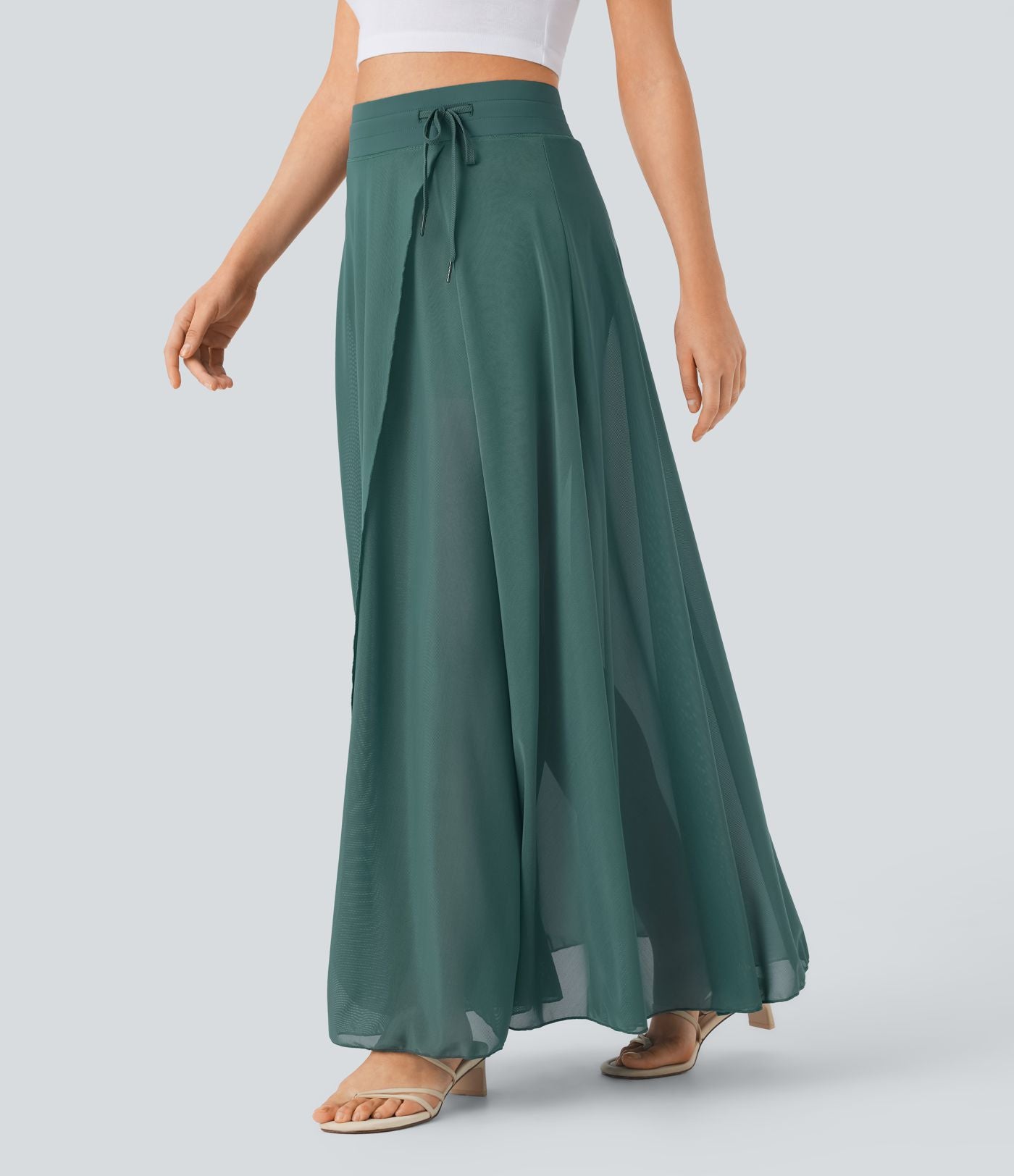 Jupe longue fluide 2-en-1 taille haute avec empiècements en résille