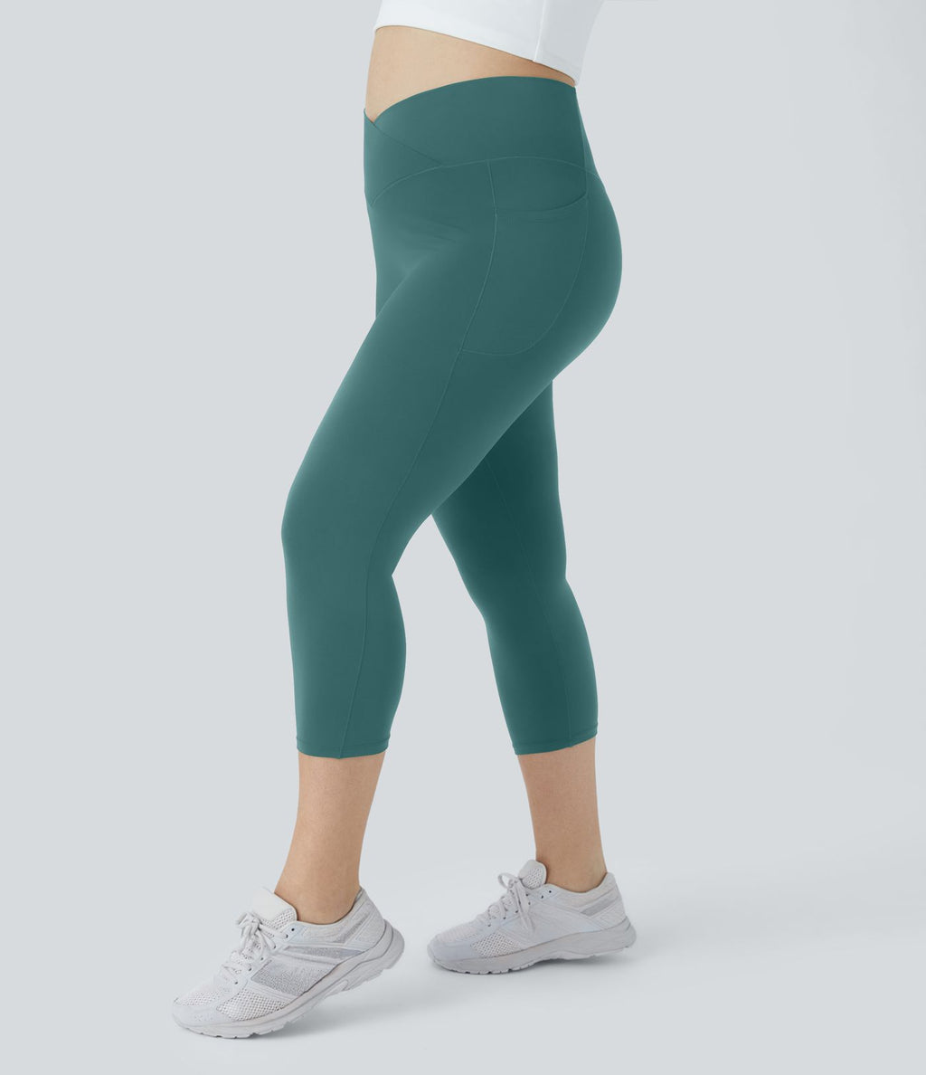 Softlyzero™ Legging Capri de Yoga Grande Taille Taille Haute avec Poche et Découpe Croisée