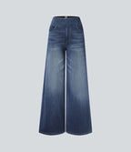 Halara Flex™ Jean Large Casual Taille Haute Poches Multiples Tricot Extensible Délavé