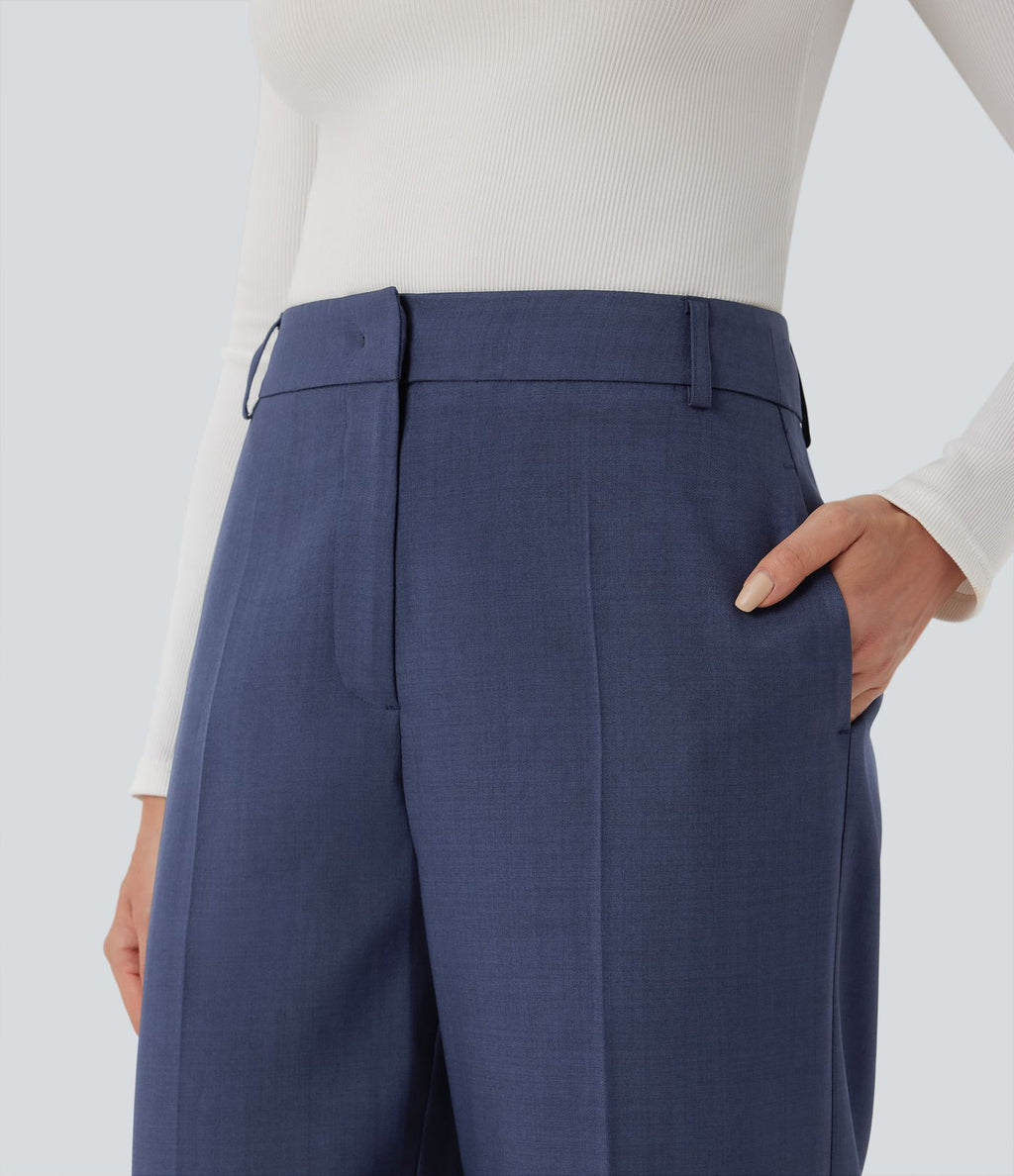 Pantalon tailleur bootcut taille haute avec poches