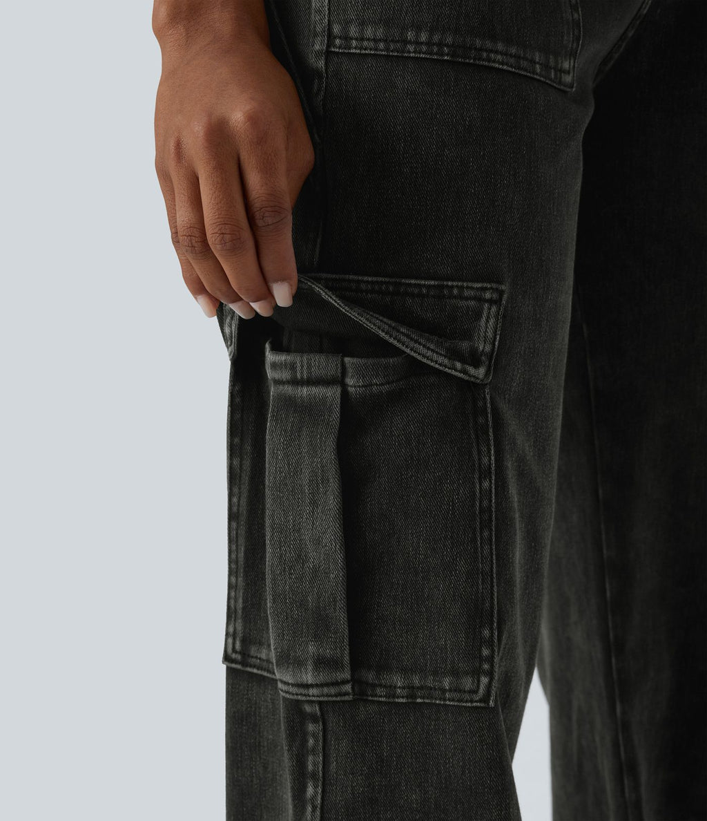 Halara Flex™ Taille Mi-Haute Multiples Poches Jambe Droite Jean Cargo Décontracté Extensible